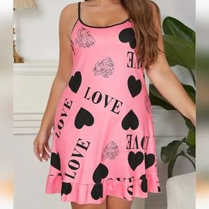 Rose Red Heart & Love Cami Nightdress Ruffled Hem